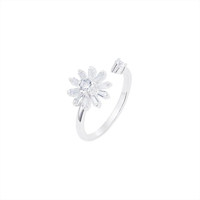 SIL RING OPEN CZ/FLOWER SPINNING
