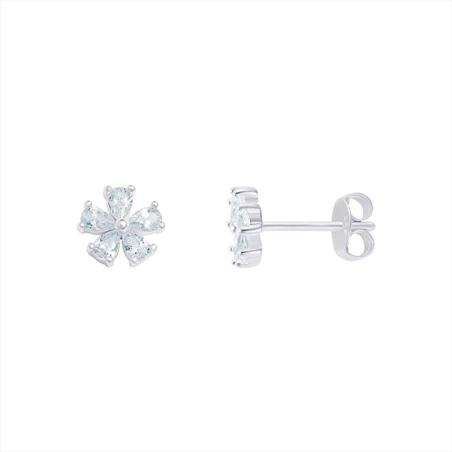 Sterling Silver CZ Flower Stud Earrings