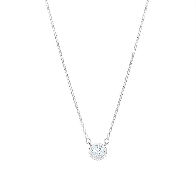Sterling Silver Round CZ Cluster Necklet with Beaded Edge