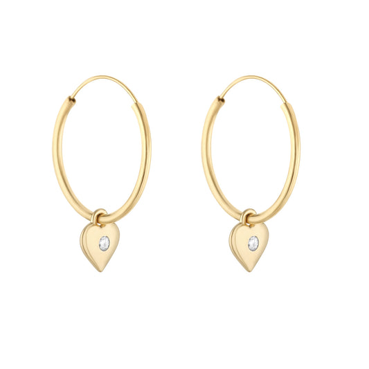 9ct Yellow Gold Heart Drop Sleeper Earrings