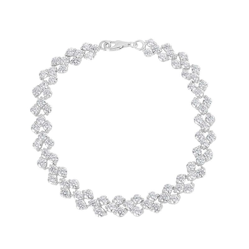 Sterling Silver Round CZ Cluster Scatter Bracelet