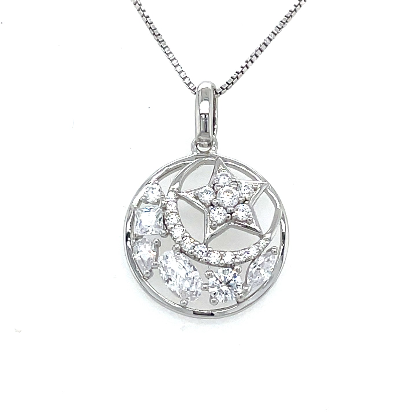 Sterling Silver CZ Multi stone Moon/Star Pendant