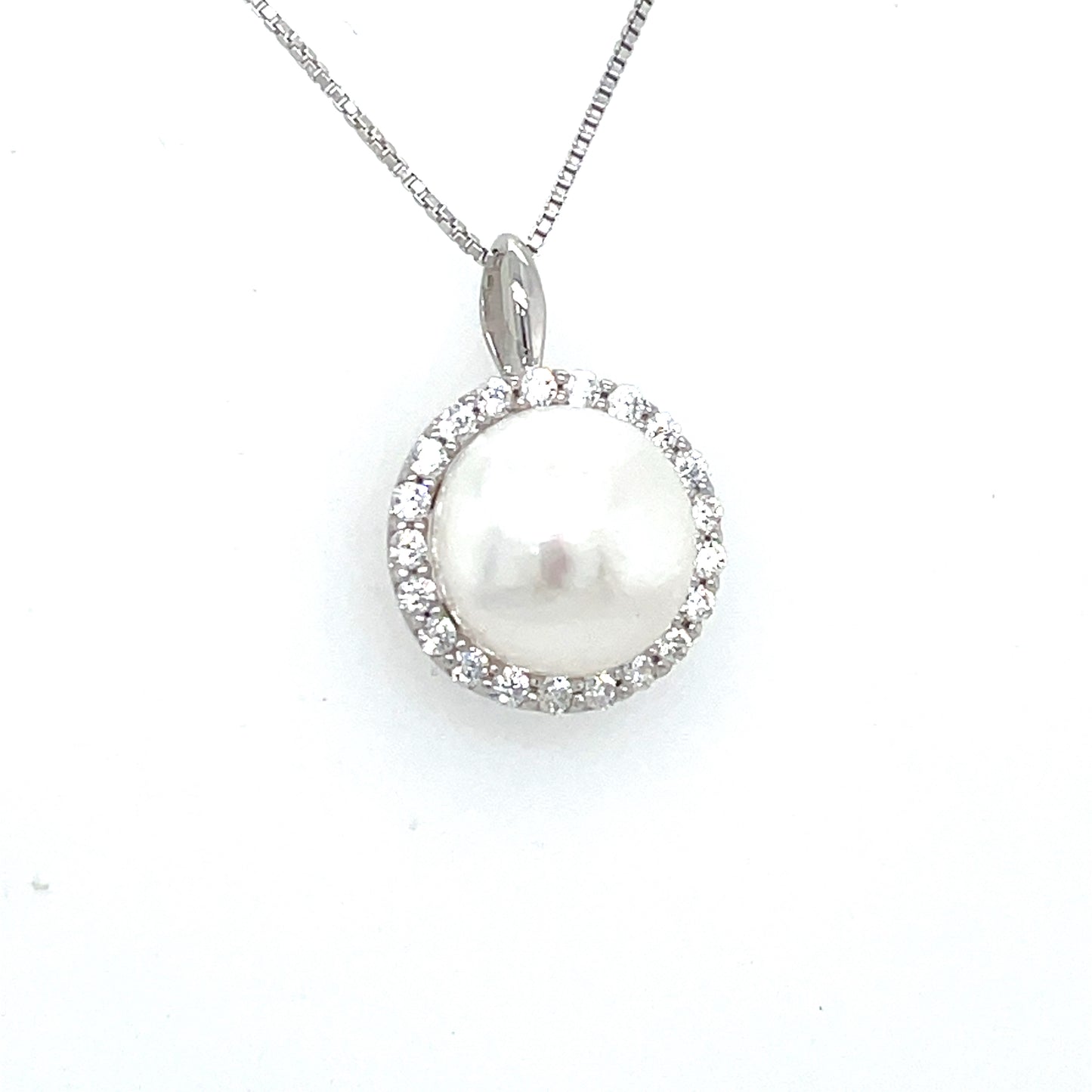 Sterling Silver Freshwater Pearl Pendant with CZ Halo