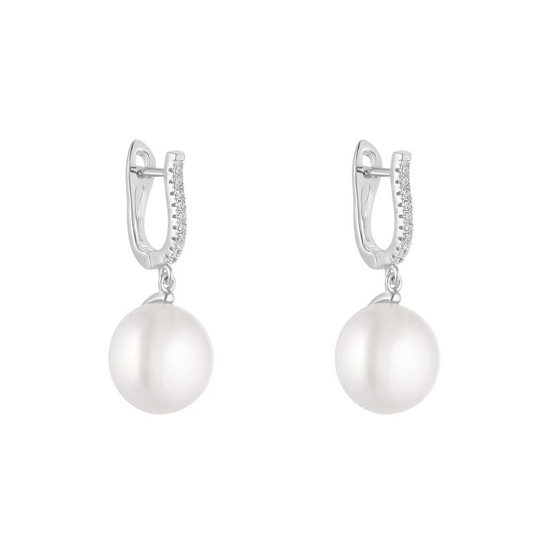 Sterling Silver CZ and Freshwater Pearl Drop Earrings