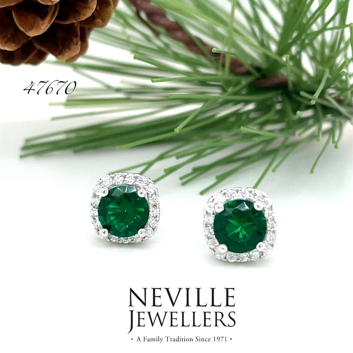 Sterling Silver Round Green & White CZ Halo Stud Earrings