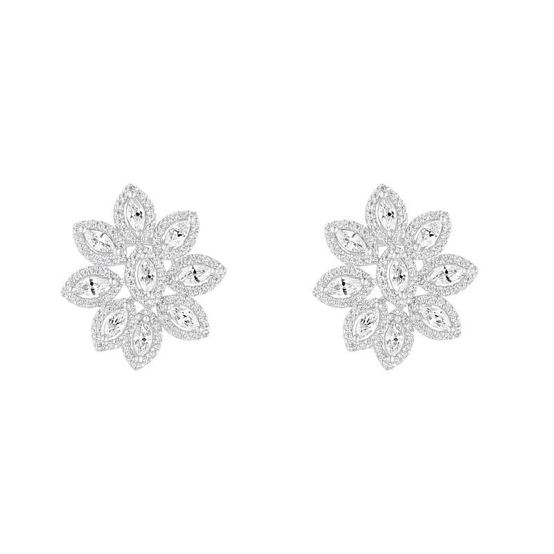SIL E/RG CZ MARQUIS FLOWER CLUST STUD