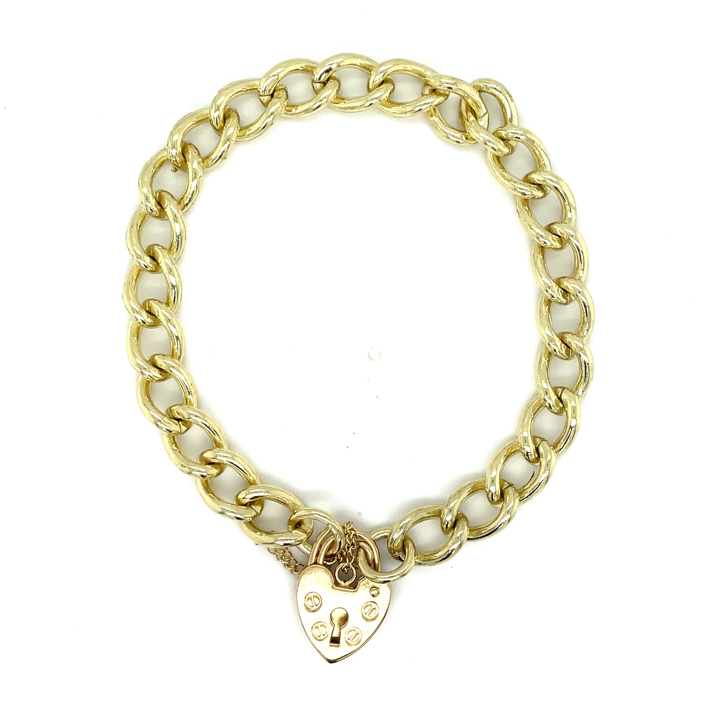 9ct Bracelet Curb heart padlock