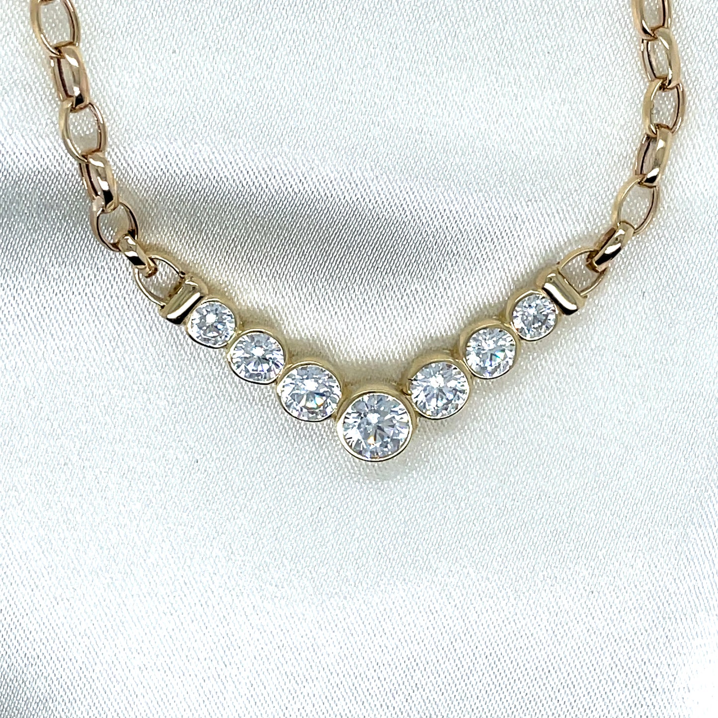 9ct Seven Stone Rubover CZ Necklet with Belcher Chain