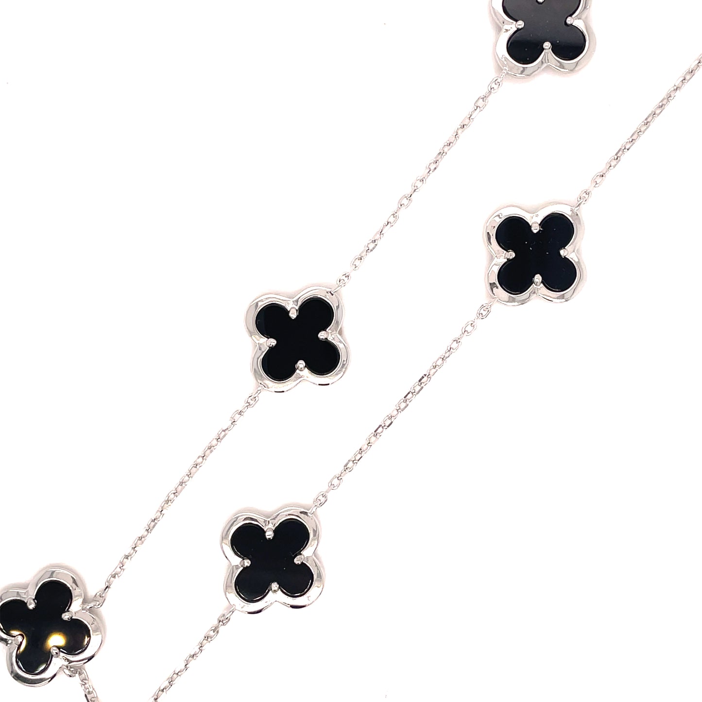 Sterling Silver Clover Scatter Necklet With Black Enamel Centre