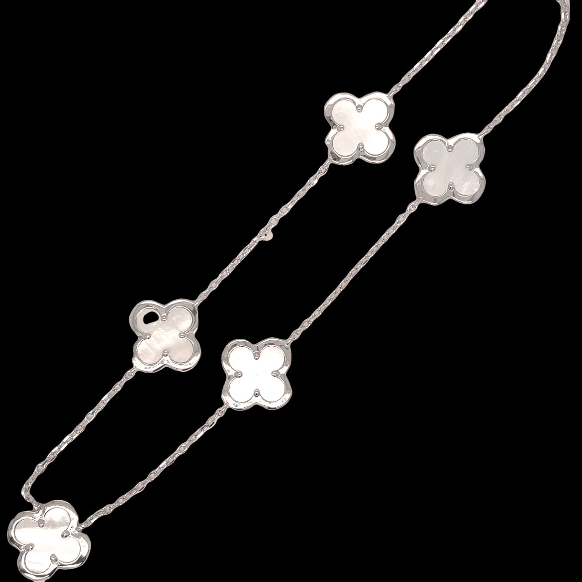 Sterling Silver Clover Scatter Necklet With Mother Of Pearl Centre