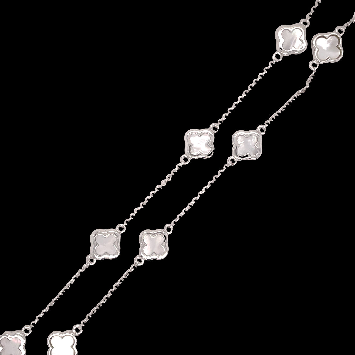 Sterling Silver Small Clover Scatter Necklet With Mother Of Pearl Centre