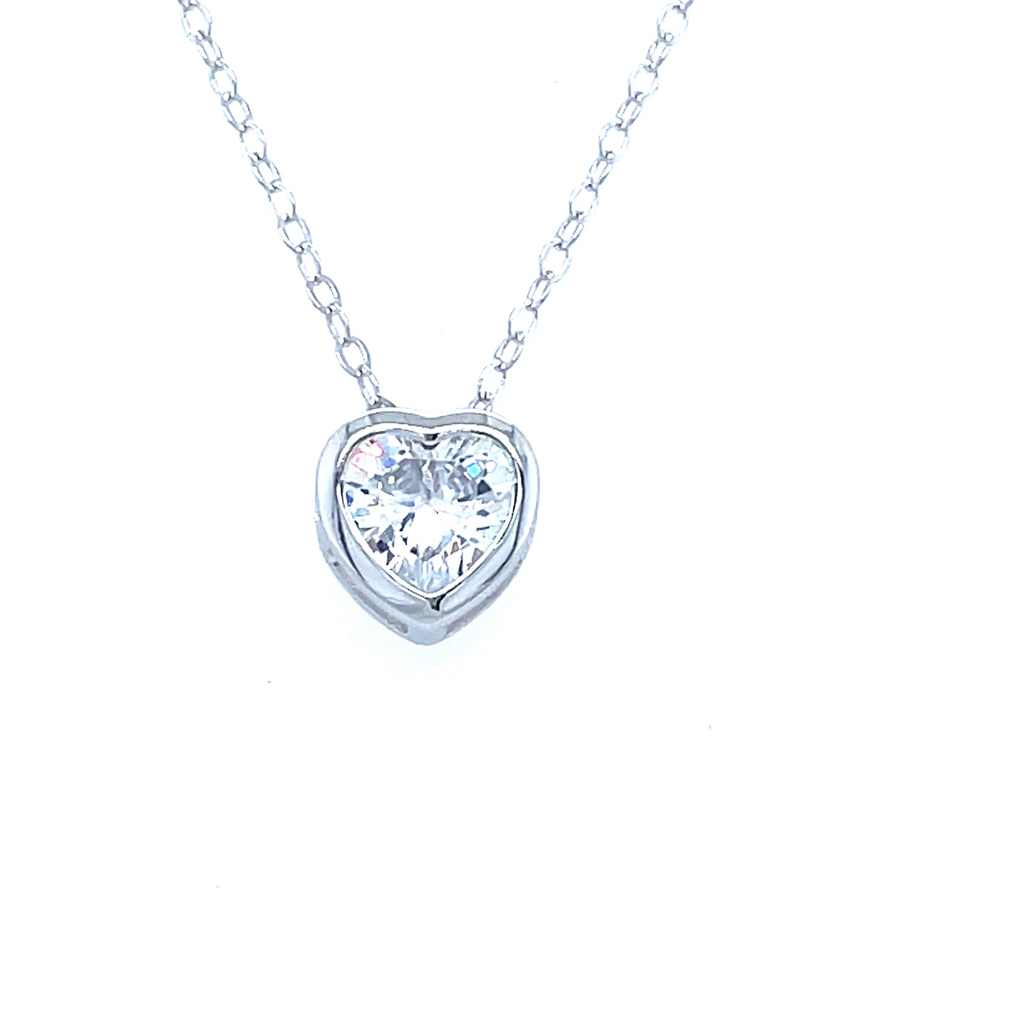 Sterling Silver Cubic Zirconia Rubover Heart Necklet And Stud Earring Set