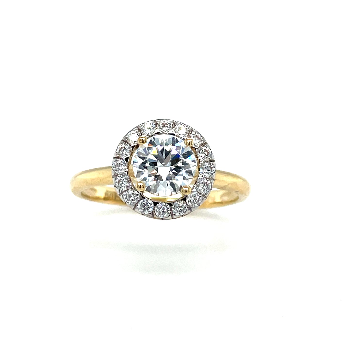 9CT CUBIC ZIRCONIA ROUND SOLITAIRE OPEN HALO DRESS RING