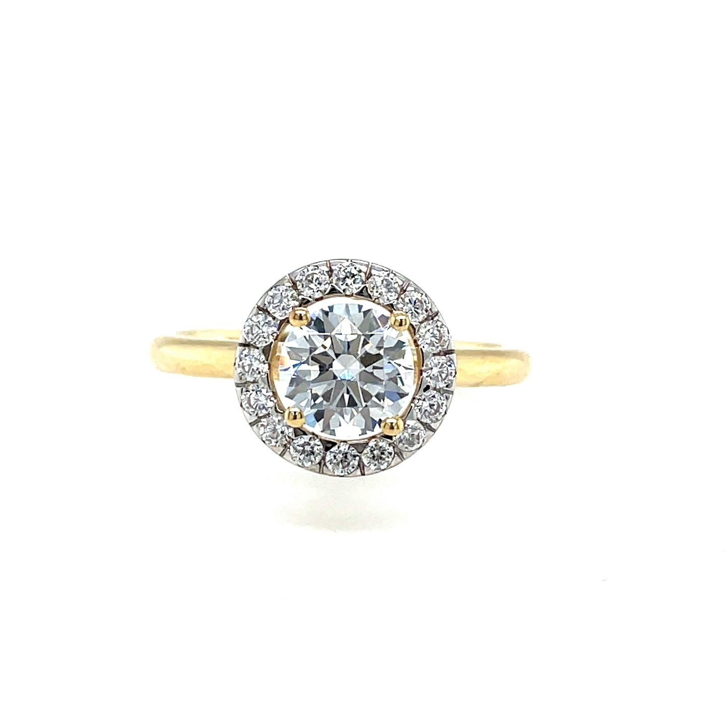 9CT CUBIC ZIRCONIA ROUND SOLITAIRE OPEN HALO DRESS RING