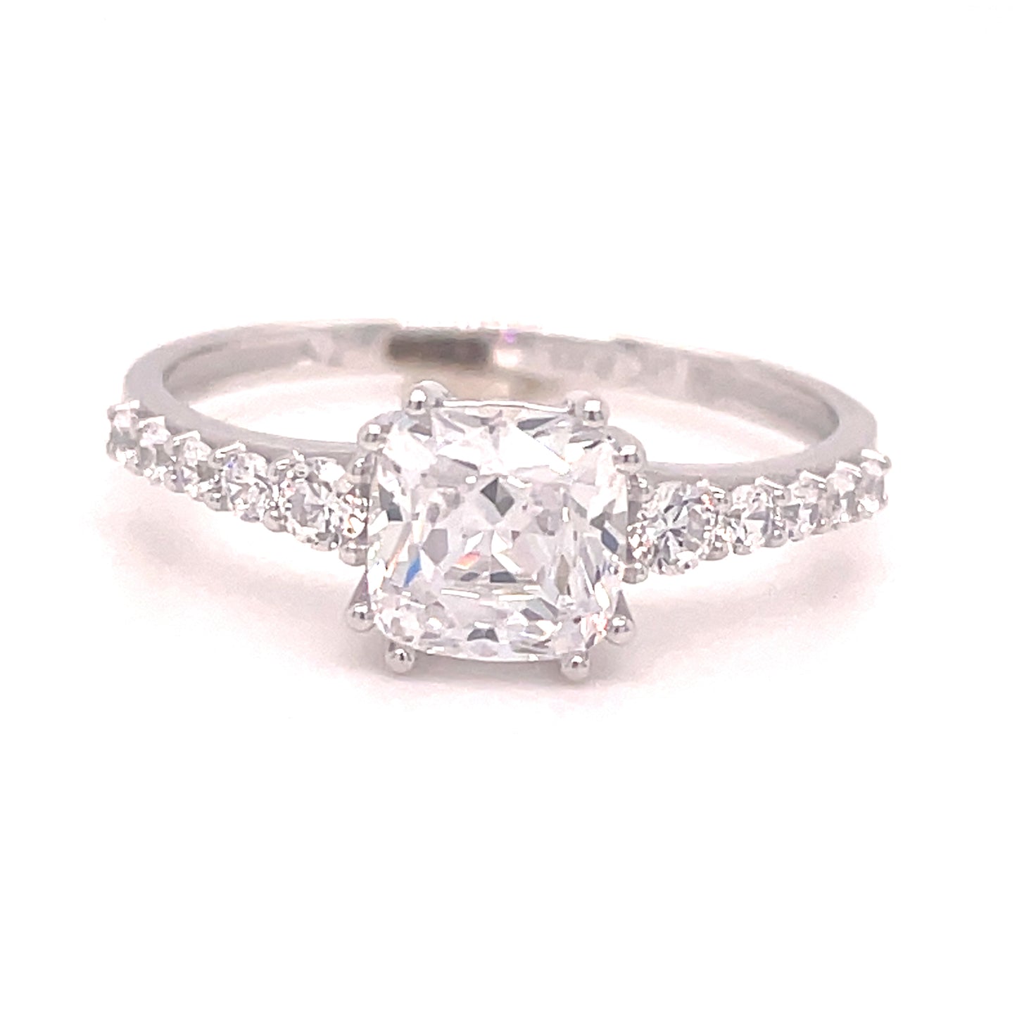 9CT WHITE GOLD CUBIC ZIRCONIA SOLITAIRE DRESS RING WITH STONE SET SHOULDERS