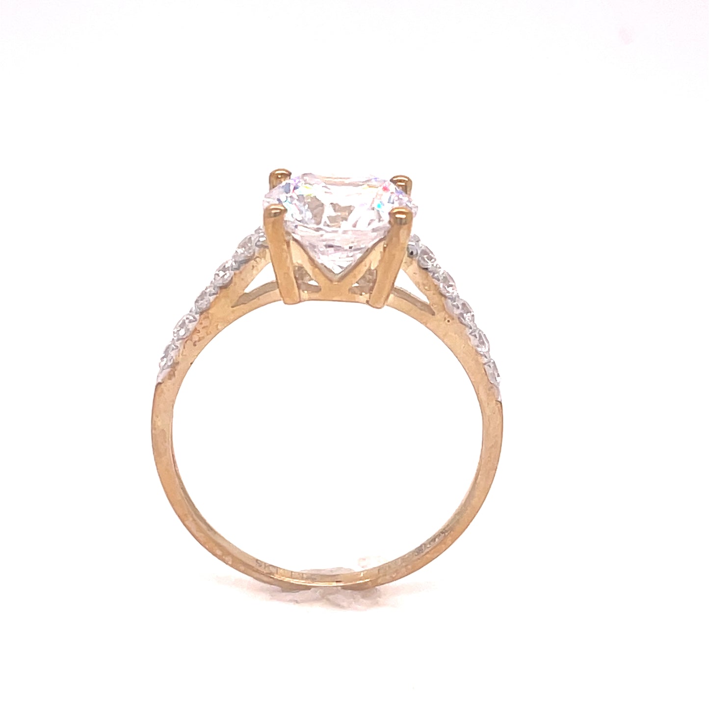 9CT CUBIC ZIRCONIA ROUND SOLITAIRE DRESS RING WITH STONE SET SHOULDERS