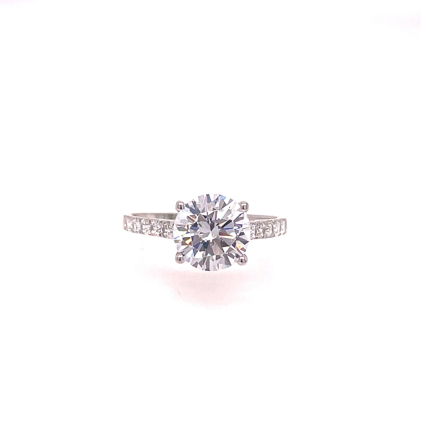 9CT WHITE GOLD CUBIC ZIRCONIA ROUND SOLITAIRE DRESS RING WITH STONE SET SHOULDERS