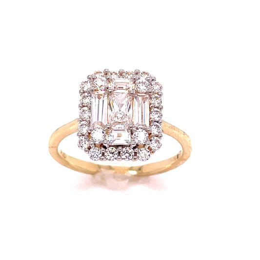 9ct Yellow Gold Baguette/Brilliant CZ Cluster Ring