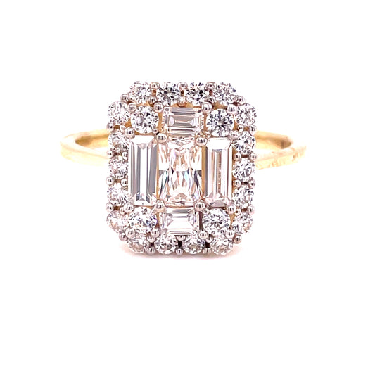 9ct Yellow Gold Baguette/Brilliant CZ Cluster Ring
