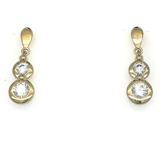 9ct Cubic Zirconia Rubover 2 Stone Drop Earring
