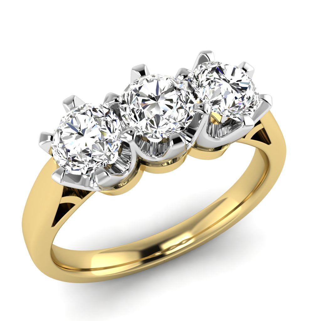 9ct Gold Three Stone Round Brilliant Diamond Ring .50ct