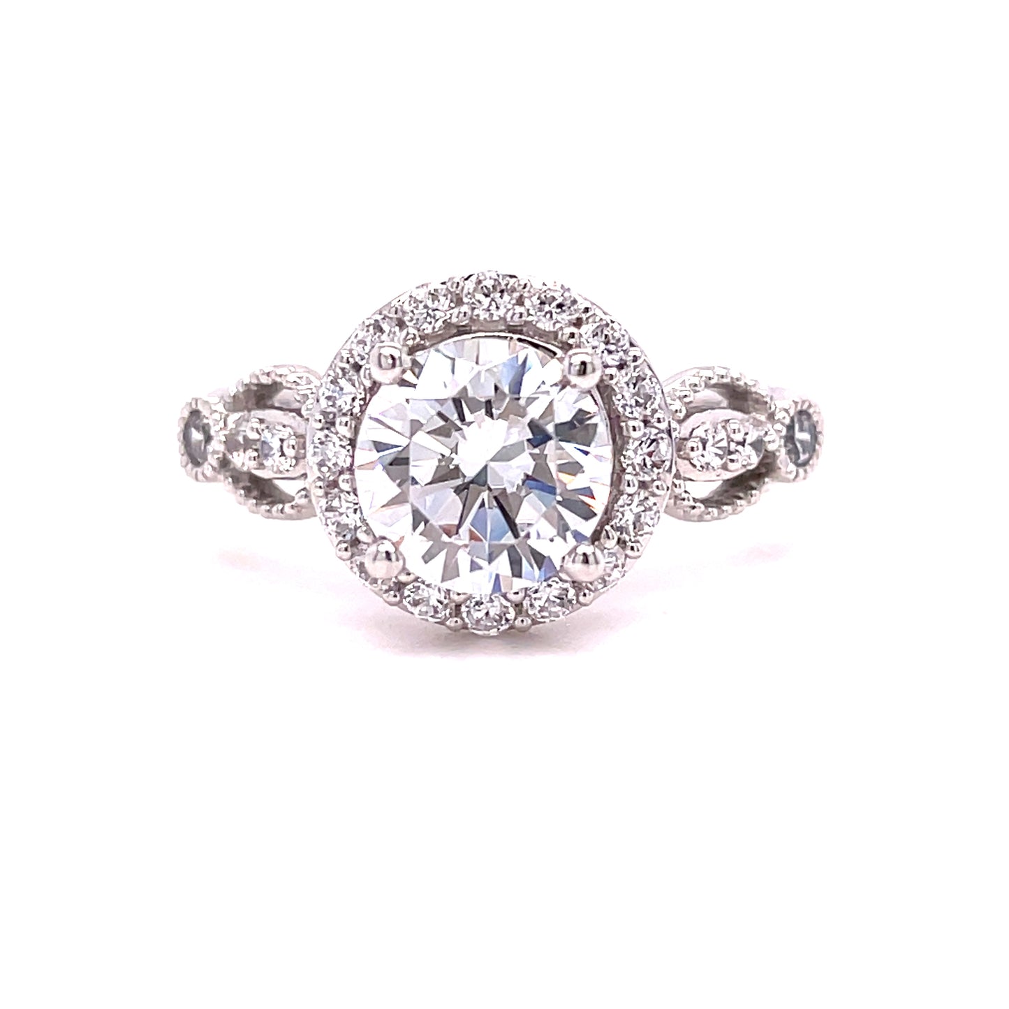 9ct White Gold Cubic Zirconia Solitaire Halo Fancy Ring