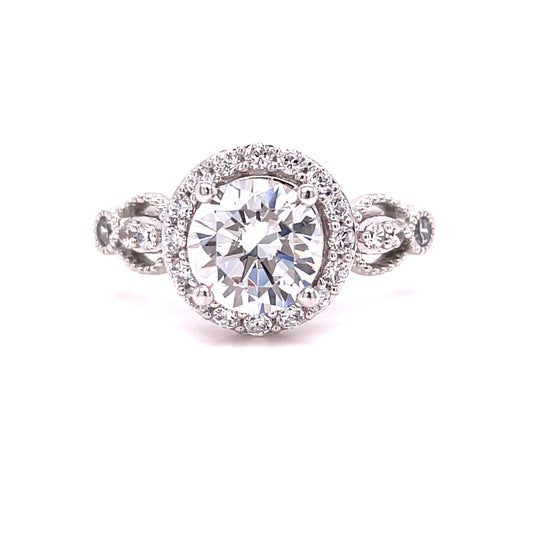 9ct White Gold Cubic Zirconia Solitaire Halo Fancy Ring