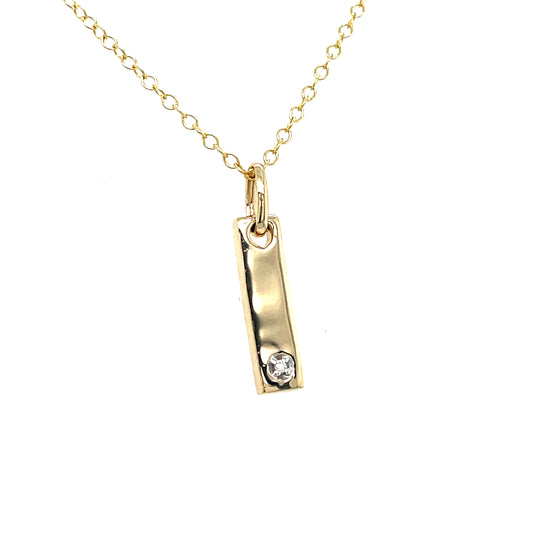 9CT LONG BAR DIAMOND SET PENDANT .04CT
