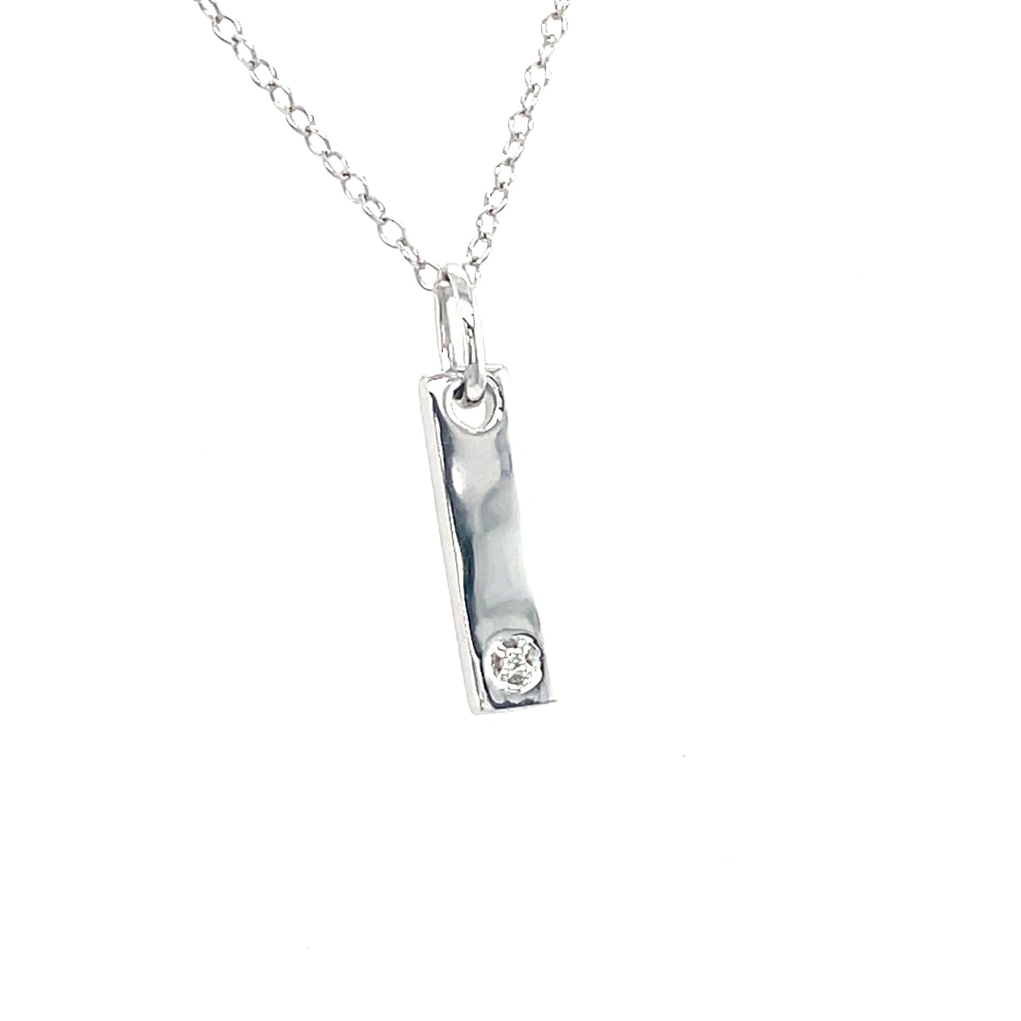 9CT WHITE GOLD LONG BAR DIAMOND SET PENDANT .04CT