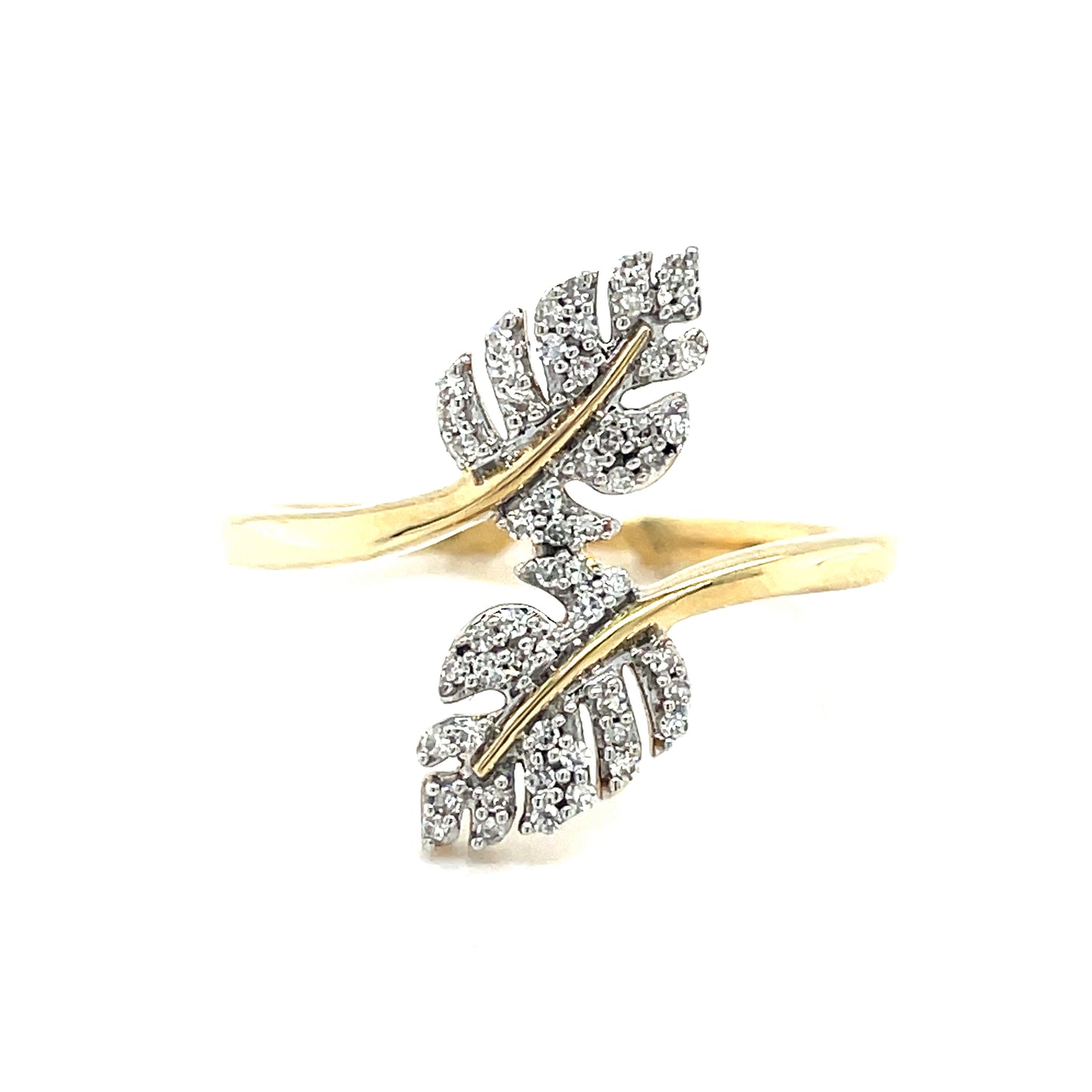 9CT LEAF DIAMOND RING .16CT