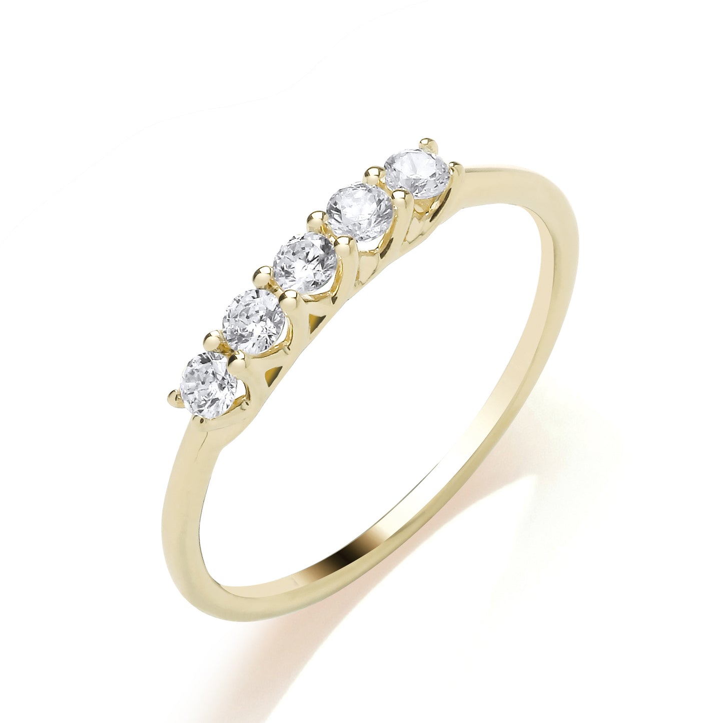9ct Gold Claw Set Five Stone Round Brilliant Diamond Ring .25ct