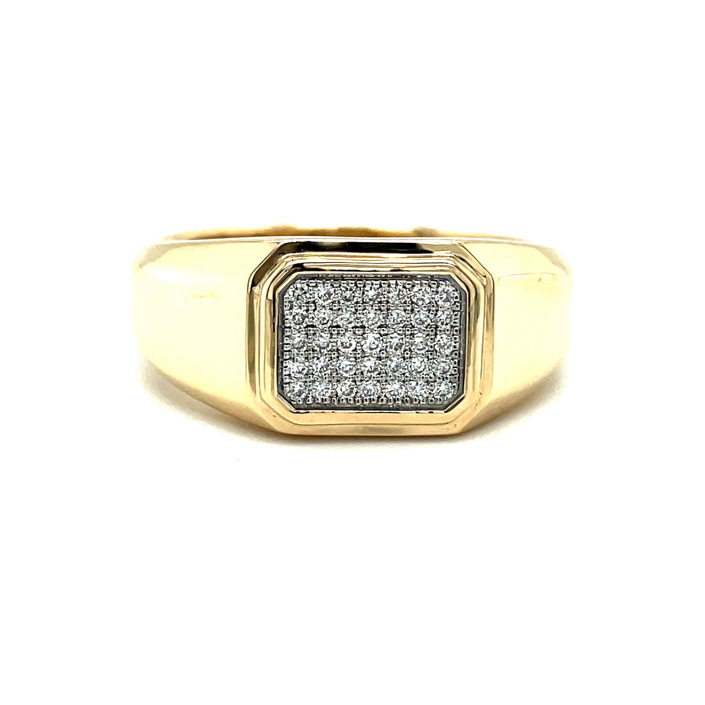9CT PAVE SET GENTS SIGNET DIAMOND RING .18CT