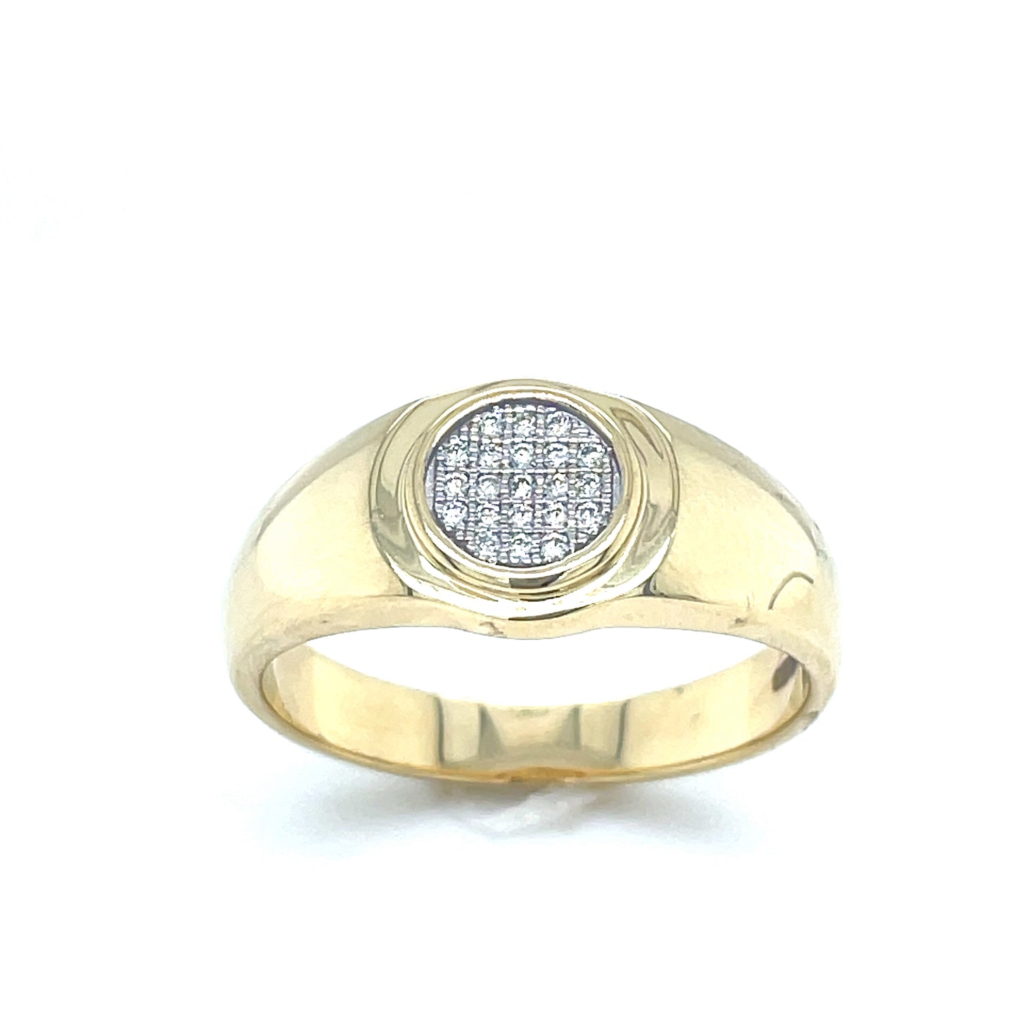 9CT ROUND PAVE SET DIAMOND SIGNET RING .10CT