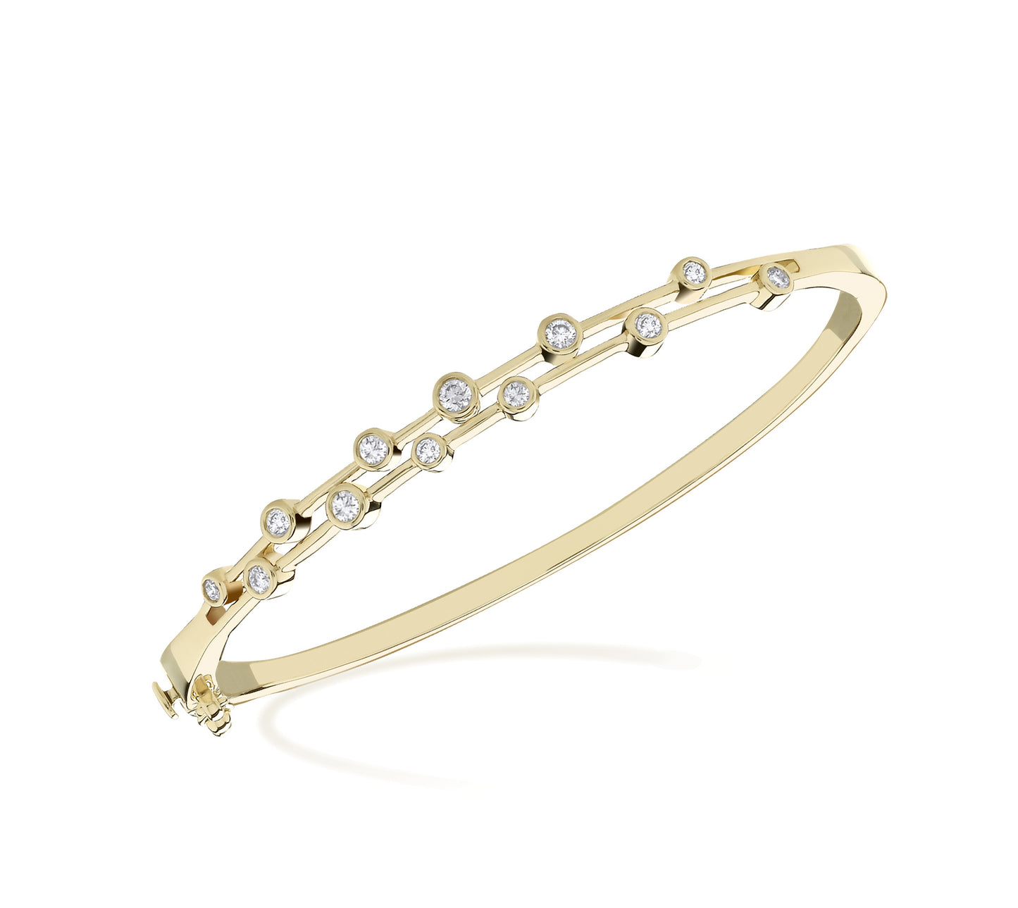 9CT TWO ROW 12 STONE RUBOVER DIAMOND BANGLE .50CT