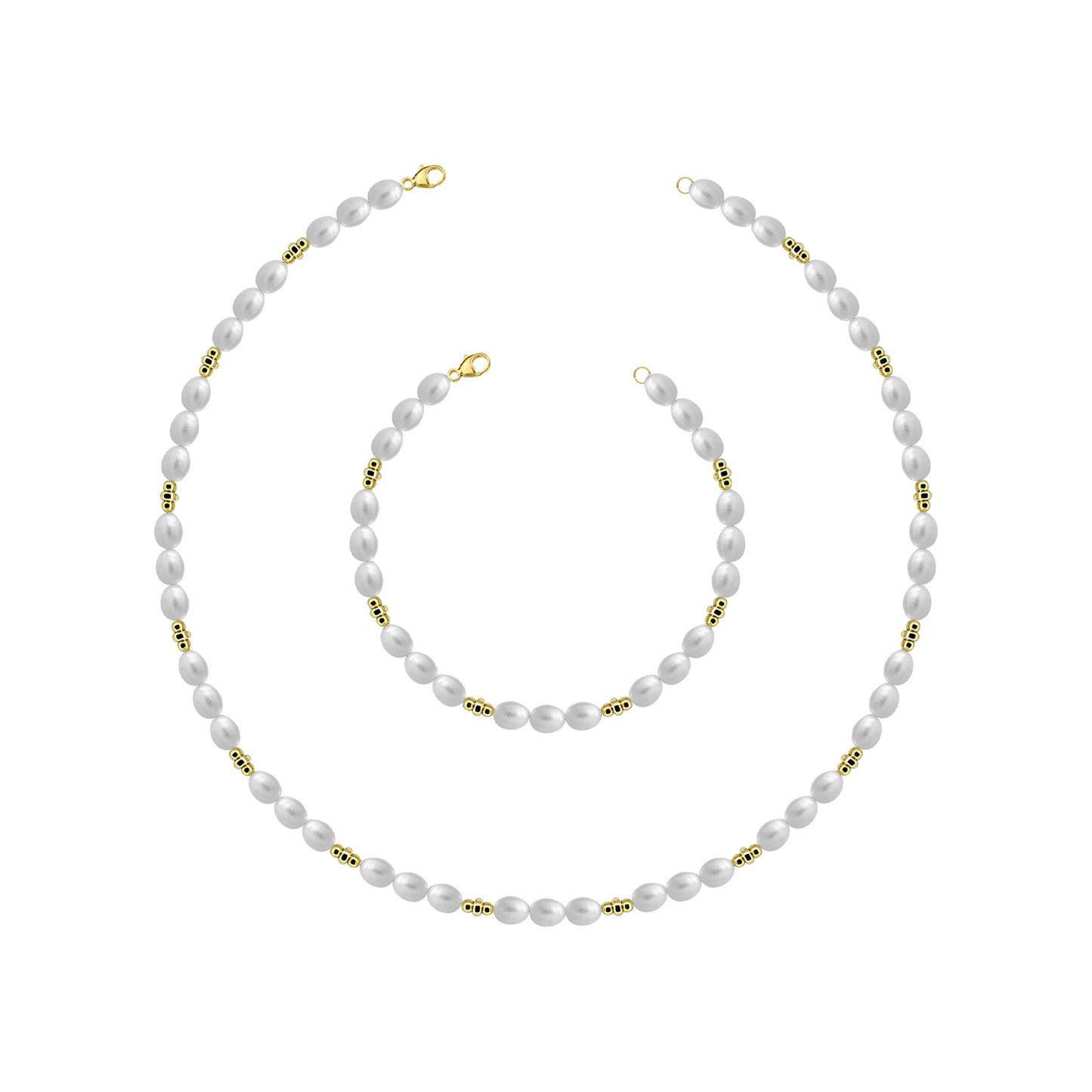 Gold Plated and Rice Pearl Necklet 17'