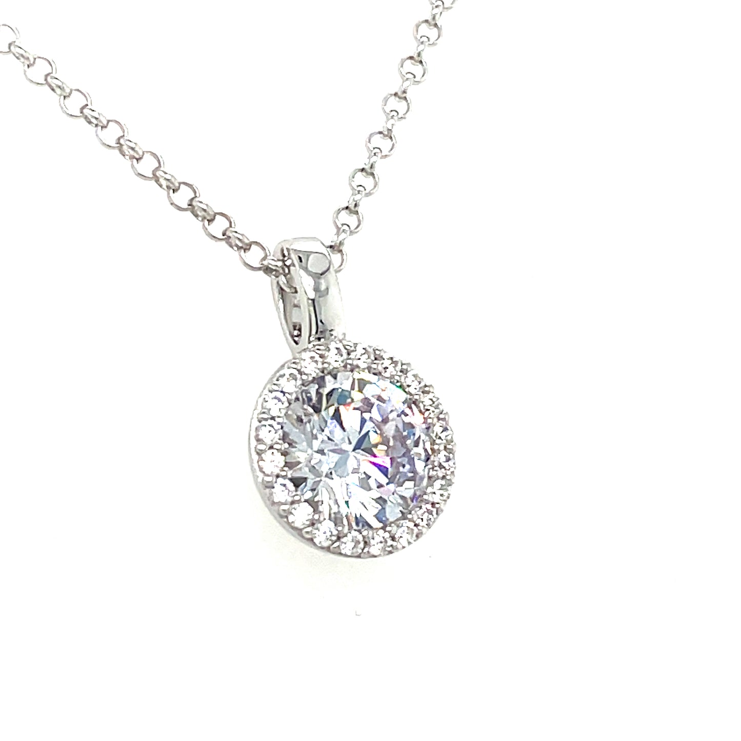 Sterling Silver Round CZ Halo Necklet