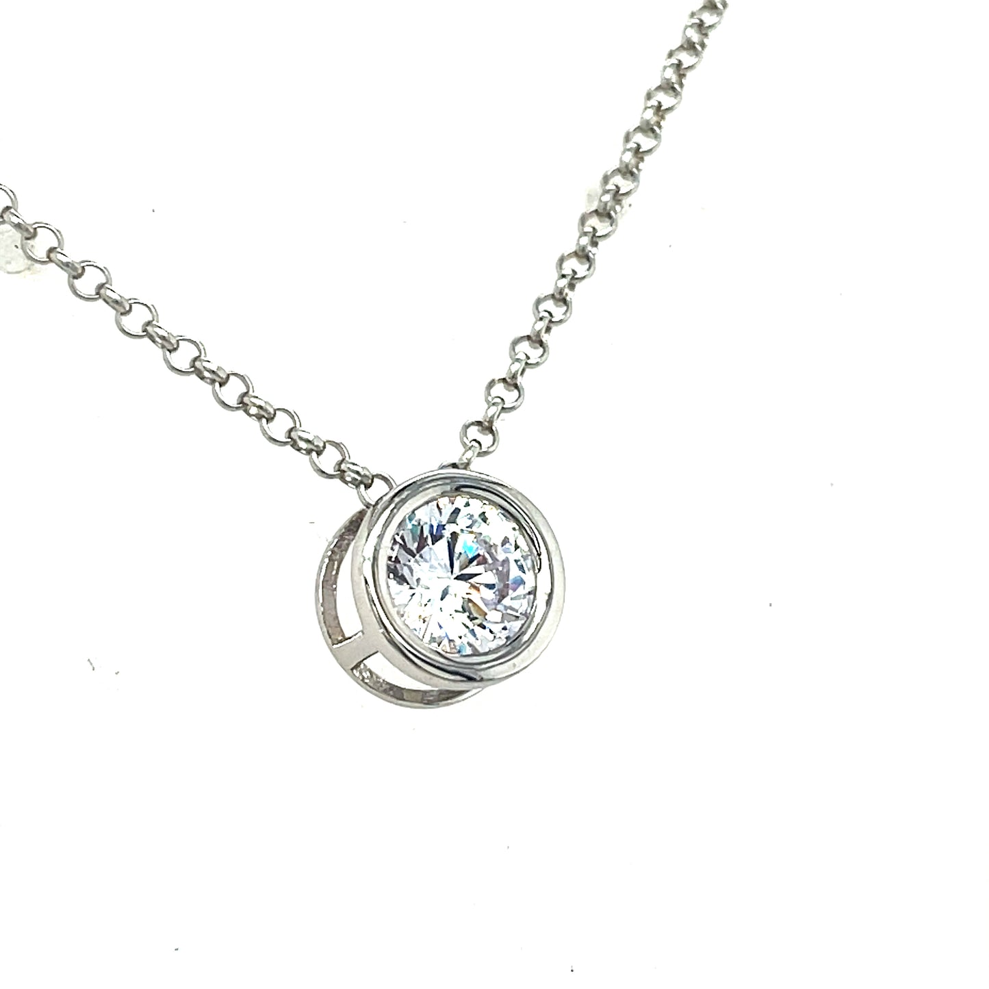 Sterling Silver 6mm Rubover Sliding CZ Necklet