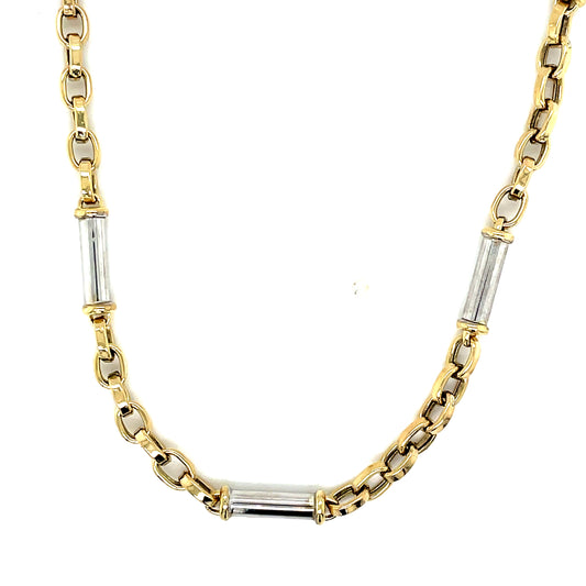 9ct Two Tone Gold Oval And Tube Link Necklet 18'