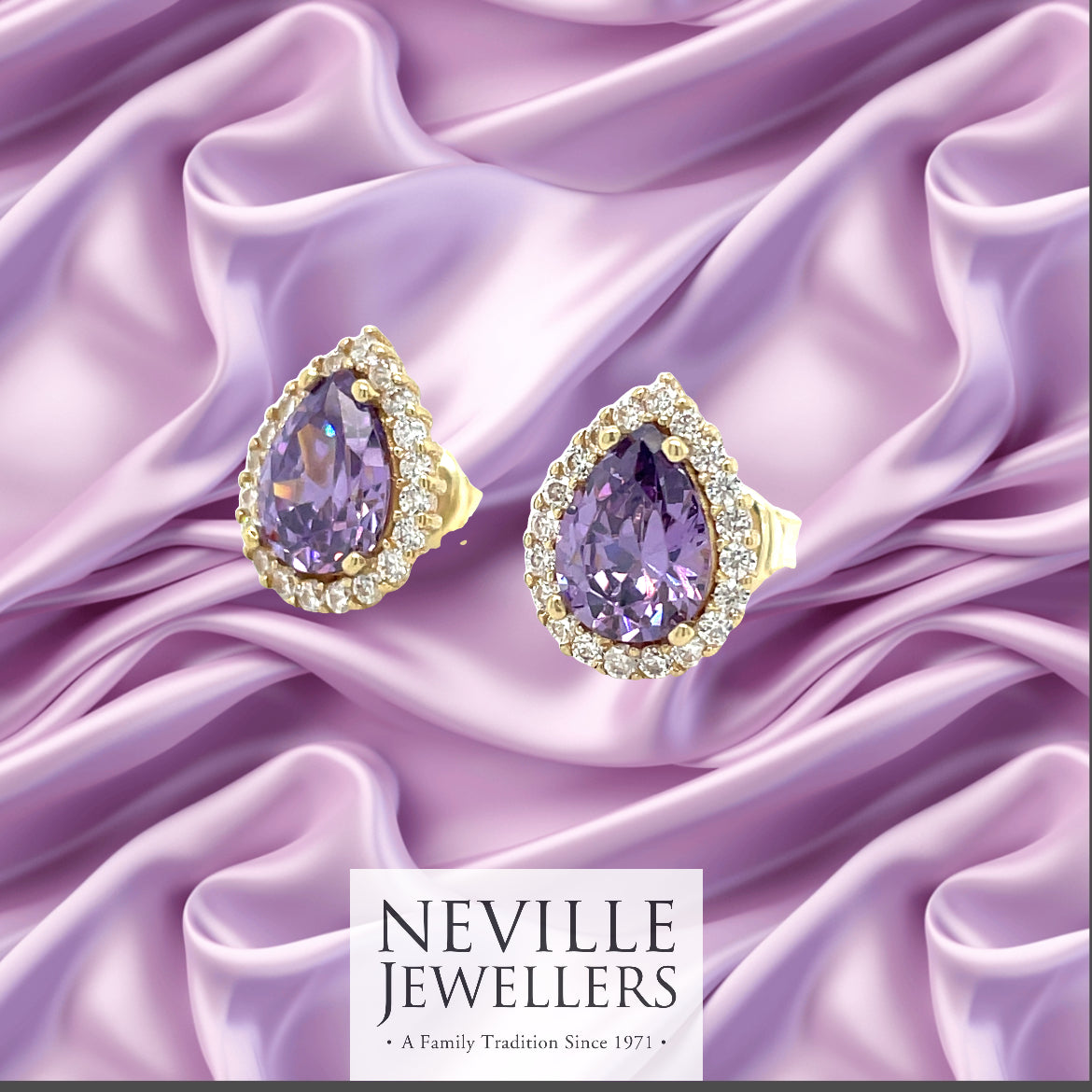 9ct Cubic Zirconia And Amethyst Pear Halo Stud Earring