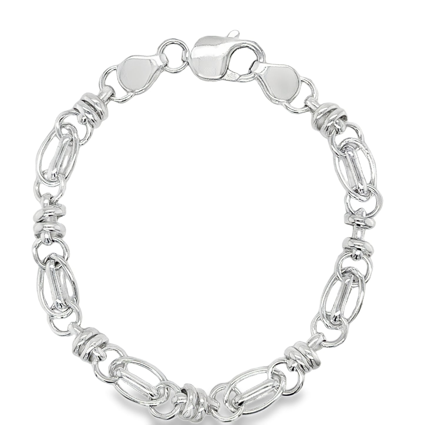 Sterling Silver Oval Flat Fancy Link Bracelet 7.5'