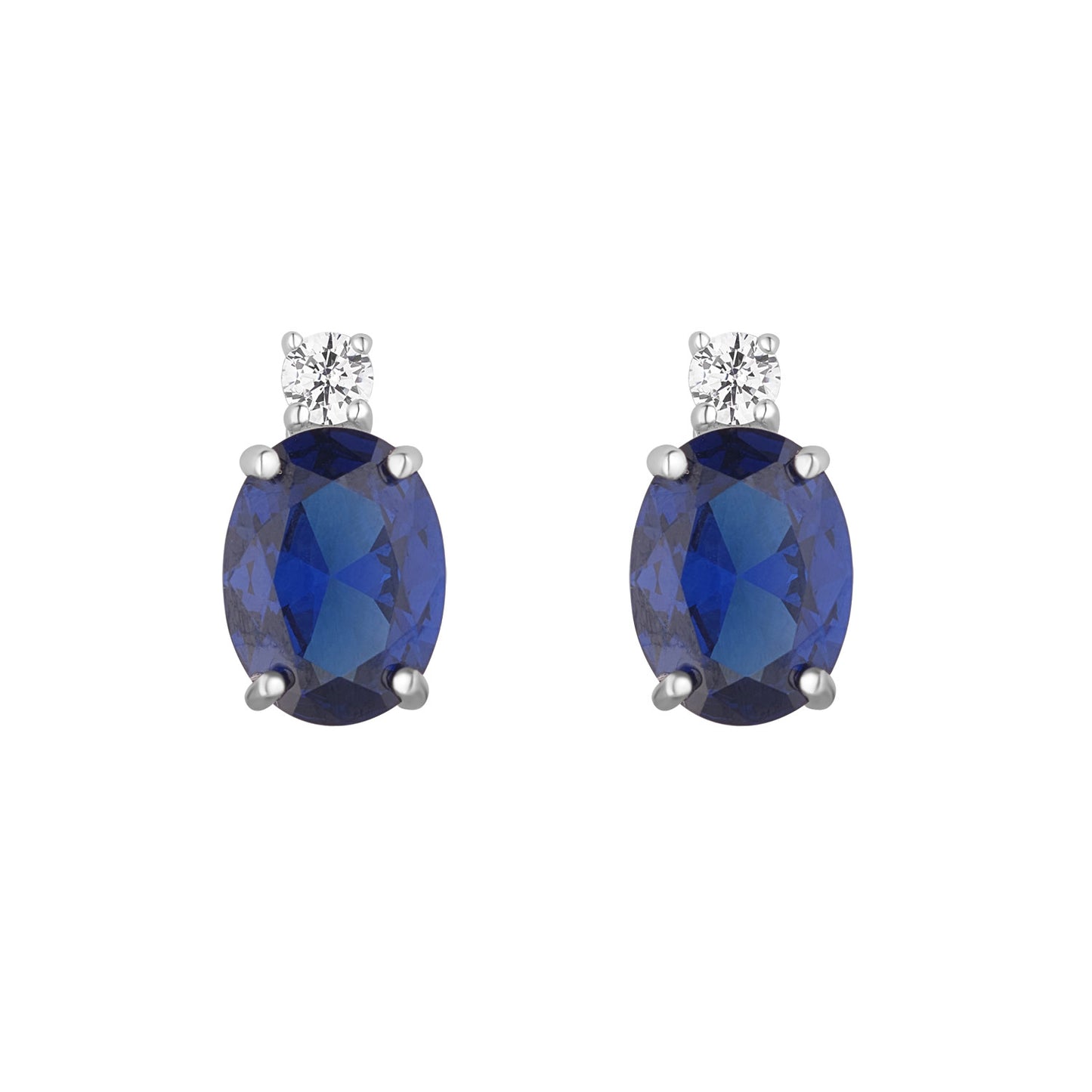 Sterling Silver Round CZ and Oval Blue CZ Stud Earring