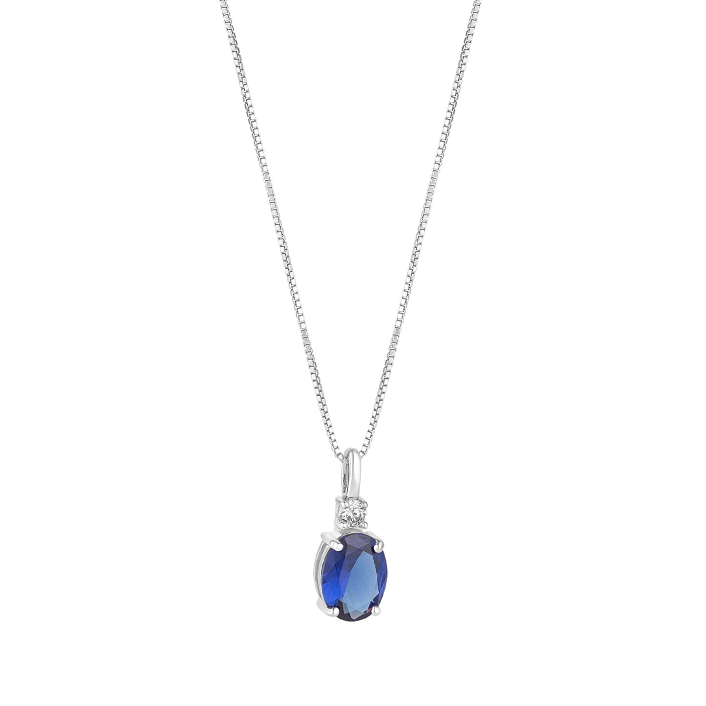 Sterling Silver Round CZ and Oval Blue CZ Pendant