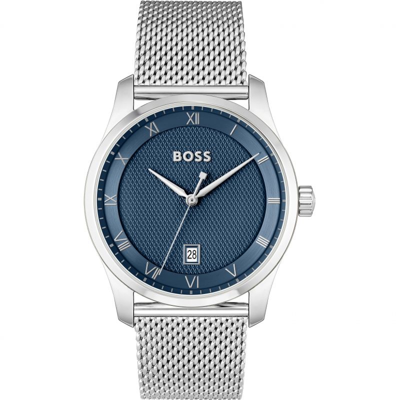 Gents Hugo Boss Principle Watch with Blue Dial and Mesh Bracelet