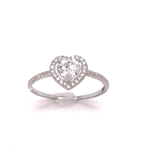 9ct White Gold Cubic Zirconia Halo Heart Ring