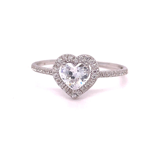 9ct White Gold Cubic Zirconia Halo Heart Ring