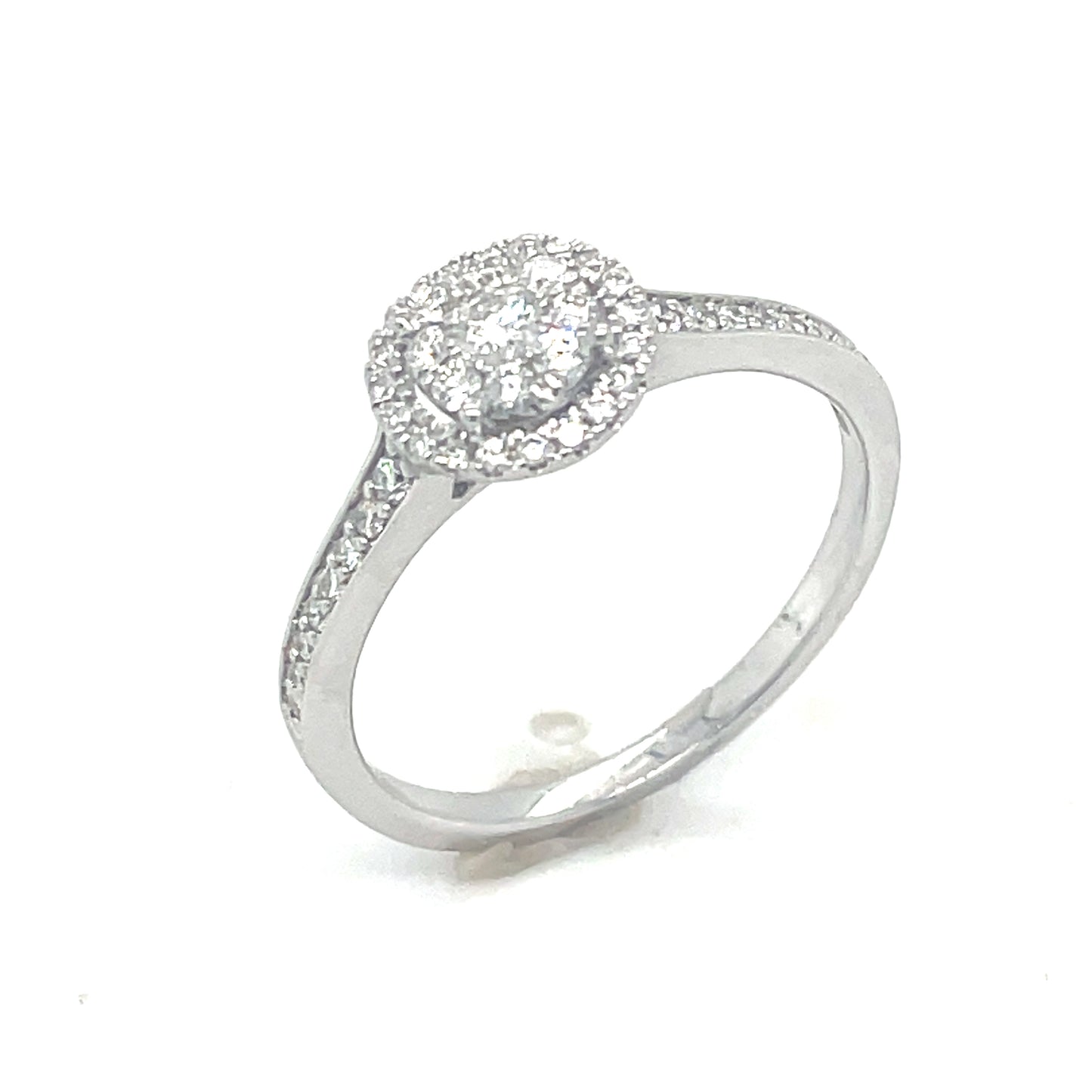 9ct White Gold Round Cluster Diamond Ring With Diamond Set Shoulders .33ct