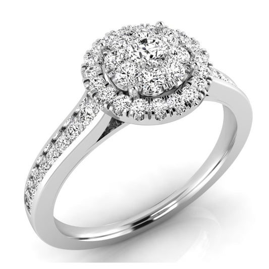 9ct White Gold Round Cluster Diamond Ring With Diamond Set Shoulders .33ct