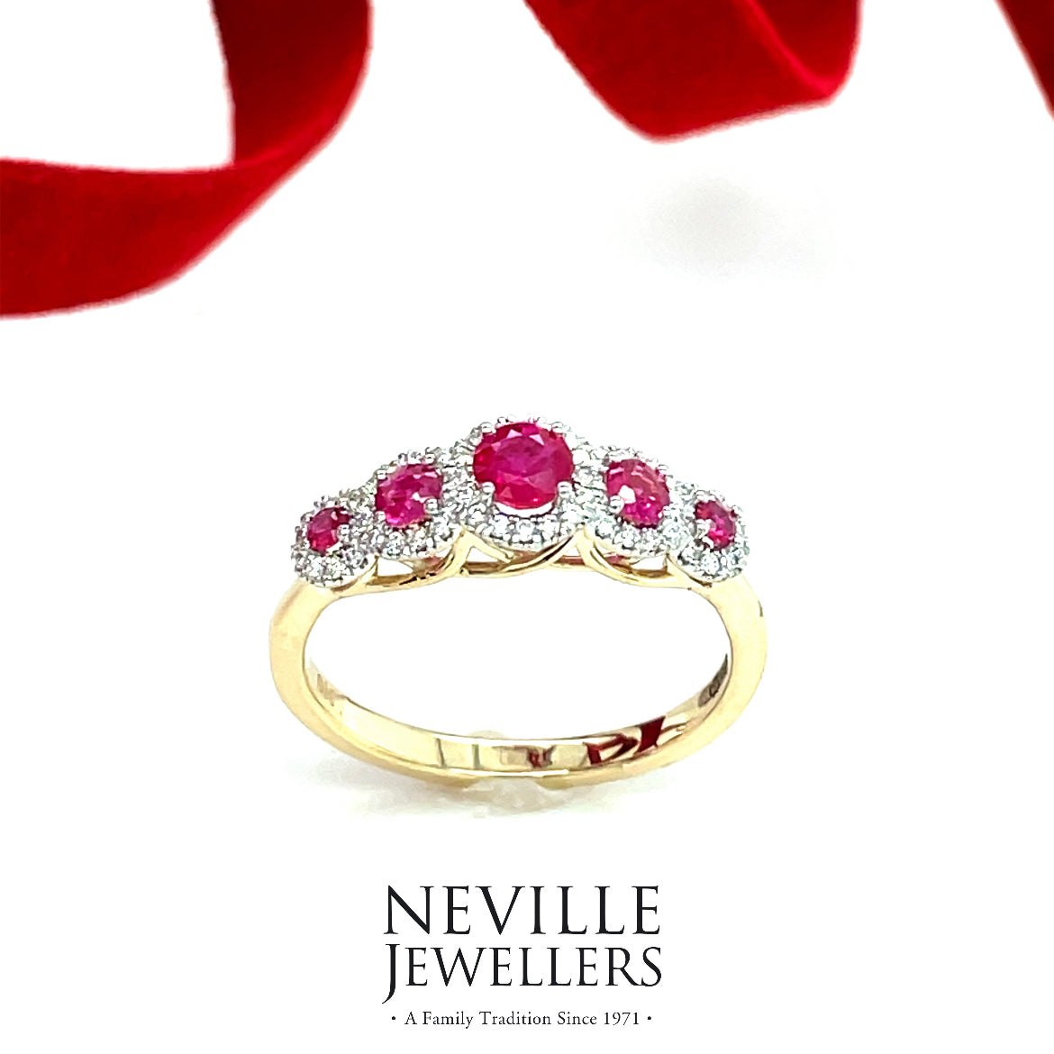 9ct 5st ruby/dia clus ring