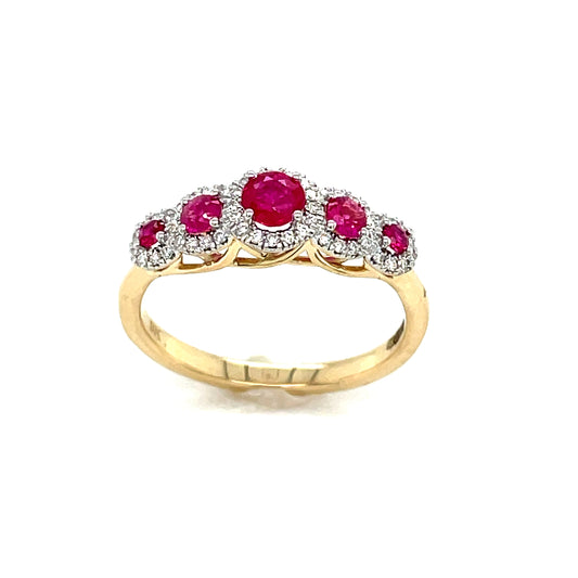 9ct 5st ruby/dia clus ring