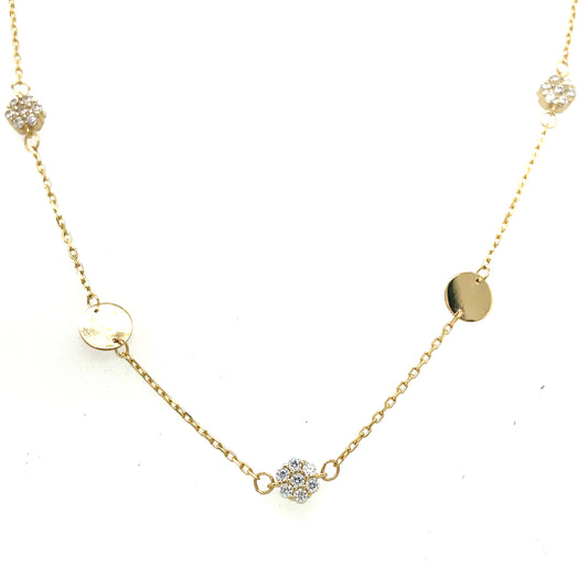 9ct Yellow Gold Disc and CZ Flower Scatter Necklet